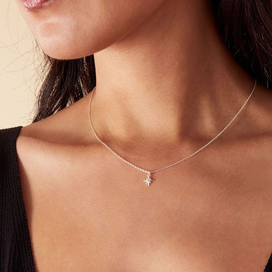Sterling Silver-Plated Sparkle Star Pendant Necklace