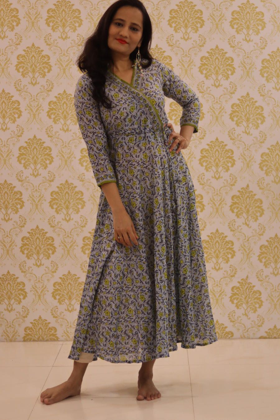 Lightweight Mulmul Anarkali Kurti  Shehzaadi - Grey (KURTI)