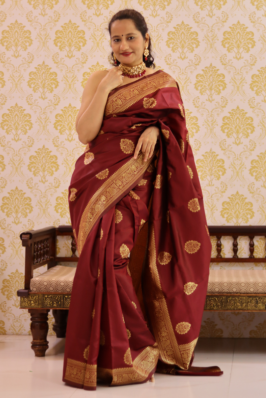 Banarasi Kota Silk Saree  Peepal Leaf - Maroon (SAREE)