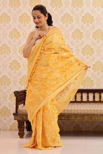 Embroidered Linen Saree  Kesariya (SAREE)