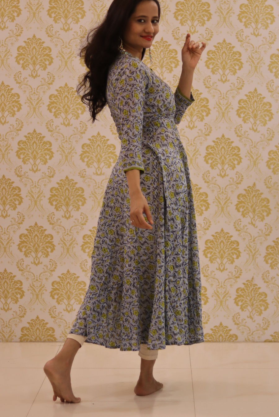 Lightweight Mulmul Anarkali Kurti  Shehzaadi - Grey (KURTI)