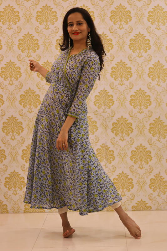 Lightweight Mulmul Anarkali Kurti  Shehzaadi - Grey (KURTI)