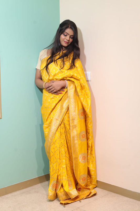 Radiant Yellow Banarasi Chiffon Saree