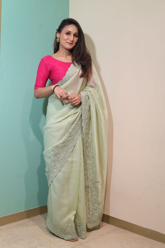 Graceful Peppermint Banarasi Saree