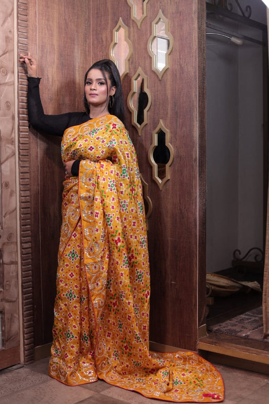 Yellow Lama Tissue Saree