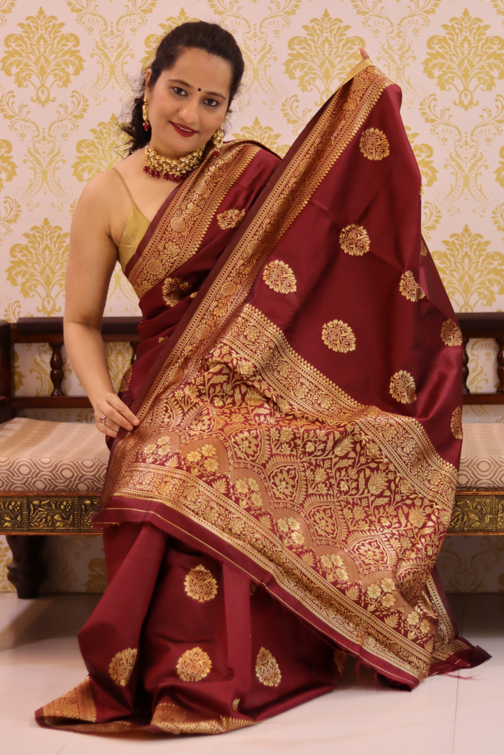 Banarasi Kota Silk Saree  Peepal Leaf - Maroon (SAREE)