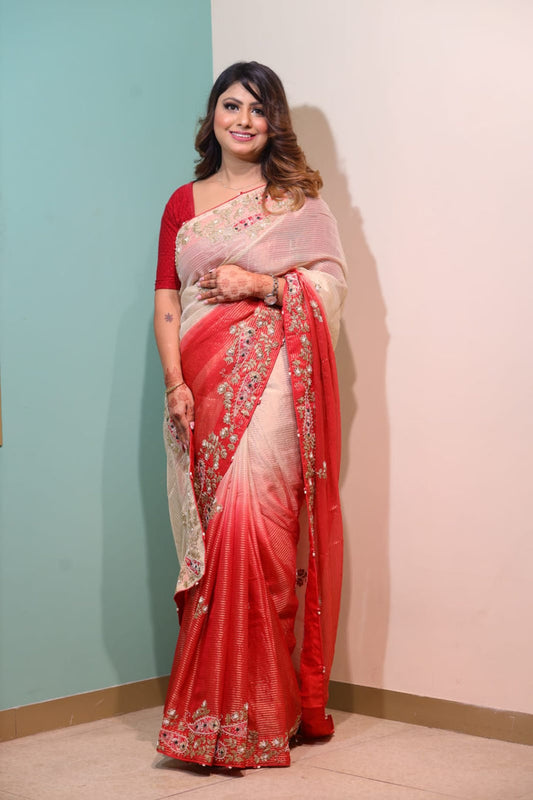 Elegant Kota Saree in Red and Cream
