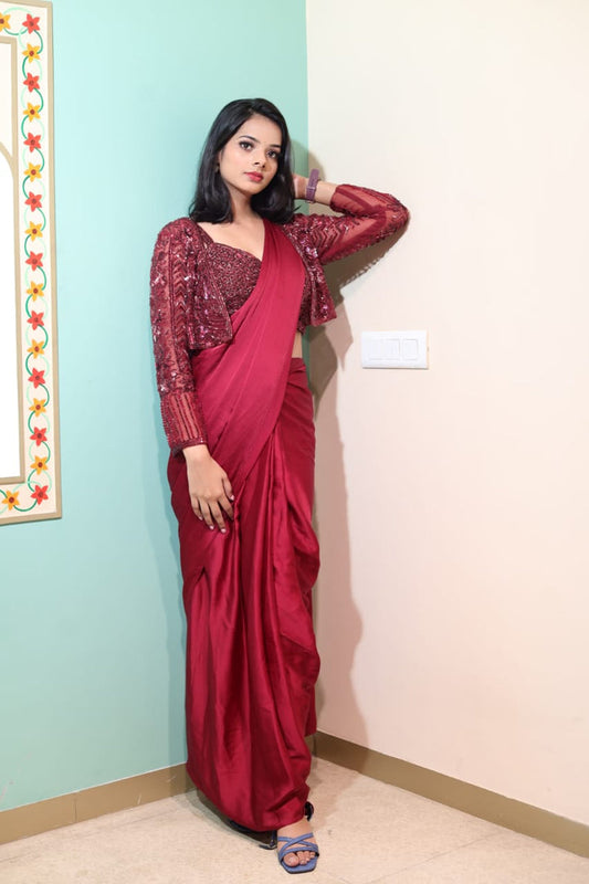 Elegant Ruby Chiffon Saree