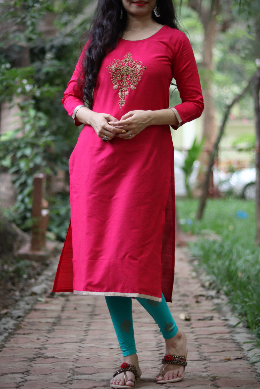 Embroidered South Silk Kurti  Rose Gold (KURTI)