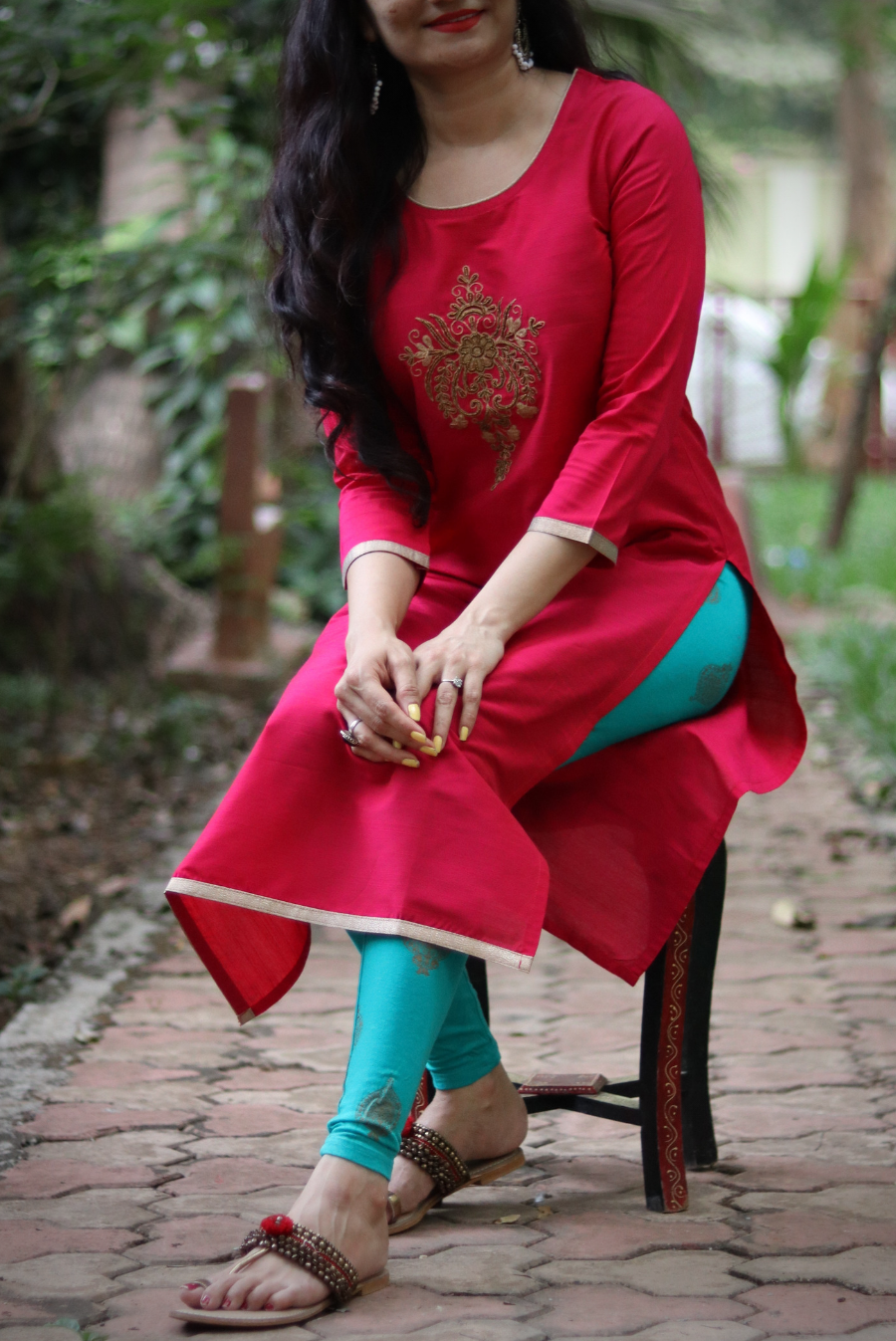 Embroidered South Silk Kurti  Rose Gold (KURTI)