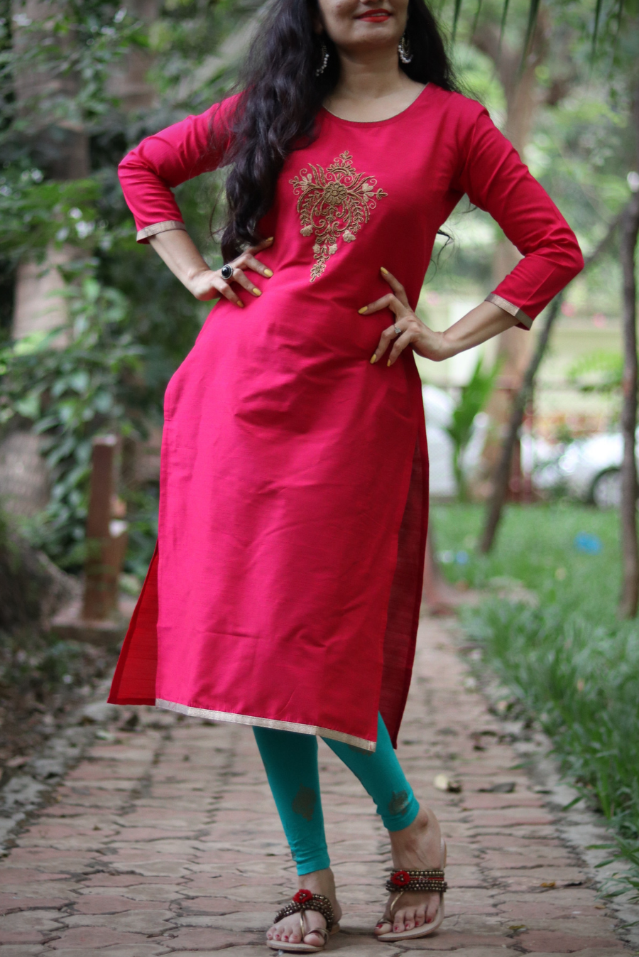 Embroidered South Silk Kurti  Rose Gold (KURTI)