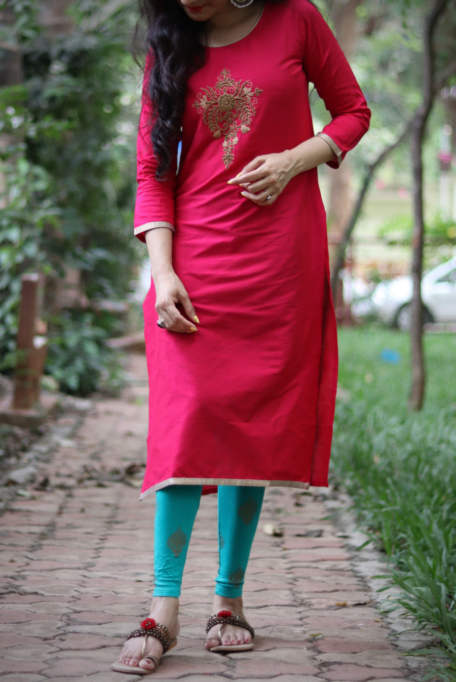 Embroidered South Silk Kurti  Rose Gold (KURTI)