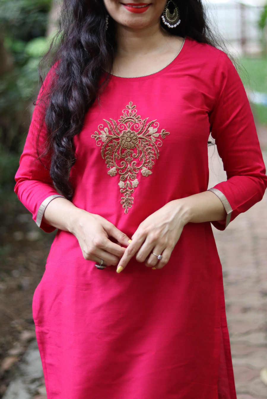 Embroidered South Silk Kurti  Rose Gold (KURTI)