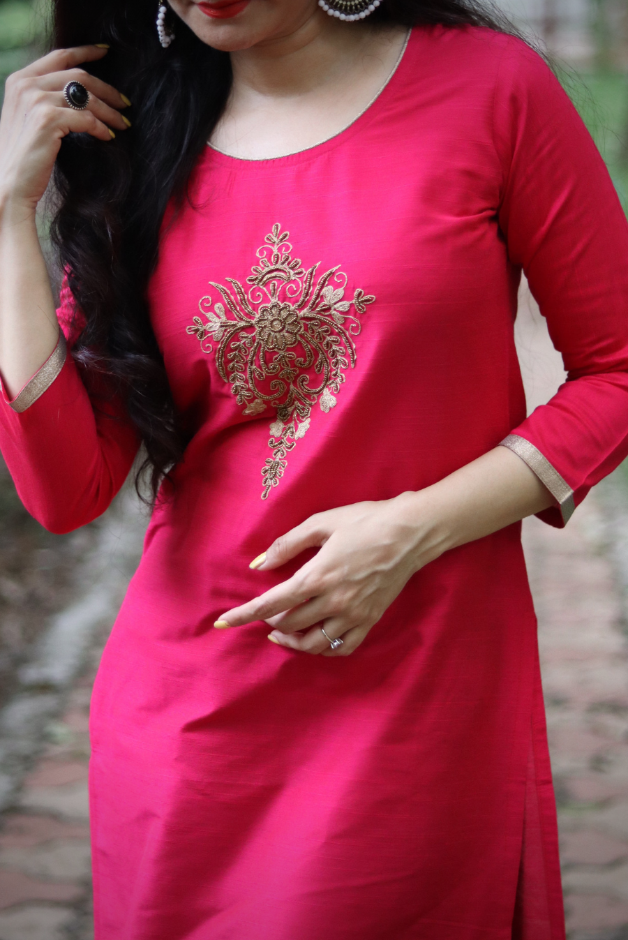Embroidered South Silk Kurti  Rose Gold (KURTI)