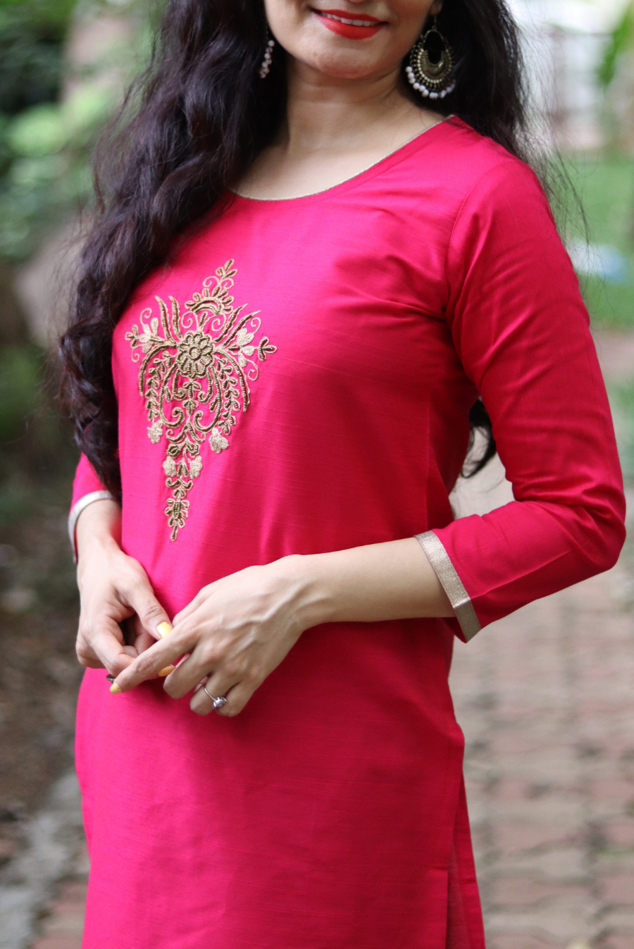 Embroidered South Silk Kurti  Rose Gold (KURTI)