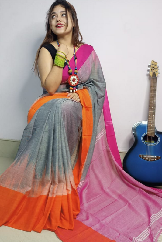 Woven Cotton Saree  Rang - Light Grey (SAREE)