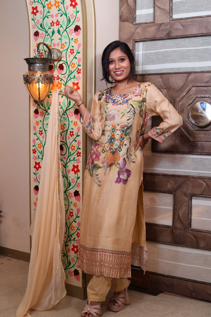 Elegant Multi-Color Cotton Kurti Set with Pant and Dupatta