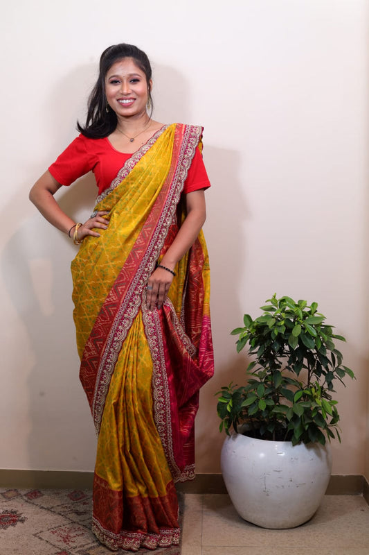 Vibrant Multicolor Patola Saree with Intricate Border Detailing