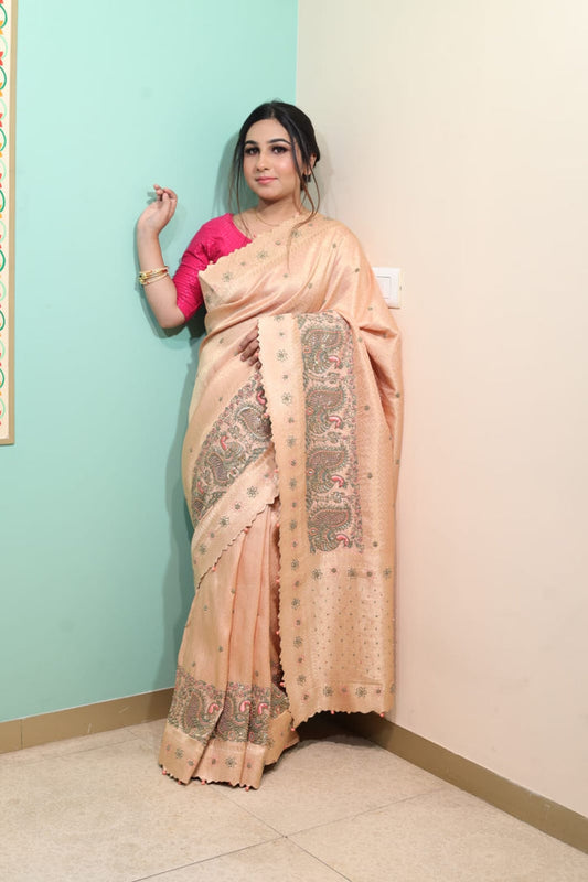 Luxurious Cream Banarasi Saree with Intricate Embroidery