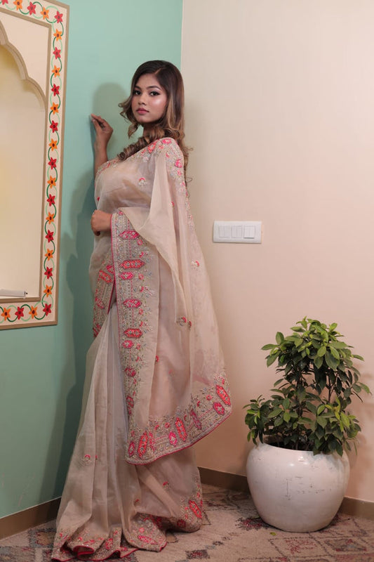 Elegant Provincial Tissue Saree with Intricate Embroidery