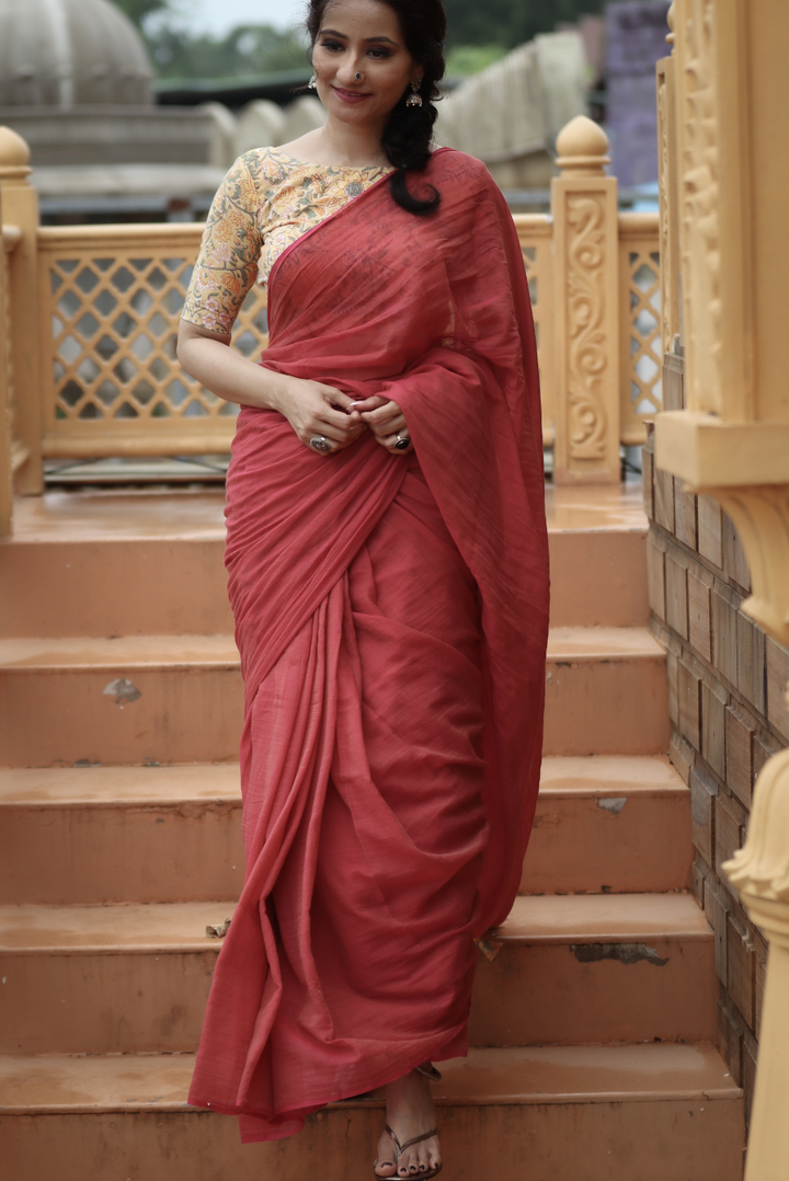 Mulmul Saree with Block Printed Tassels  Mitti sa Bhoora (SAREE)