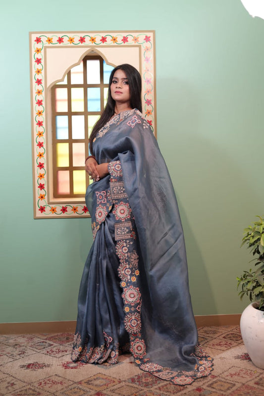 Opulent Bermuda Tissue Saree with Intricate Embroidery