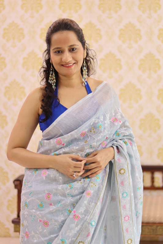 Embroidered Linen Saree  Nargis (SAREE)