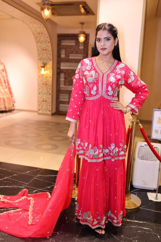 Vibrant Pink Embroidered Anarkali Kurta Set with Dupatta