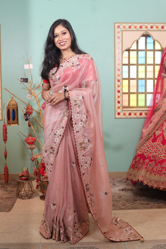 Charming Light Pink Lama Saree with Exquisite Embroidery