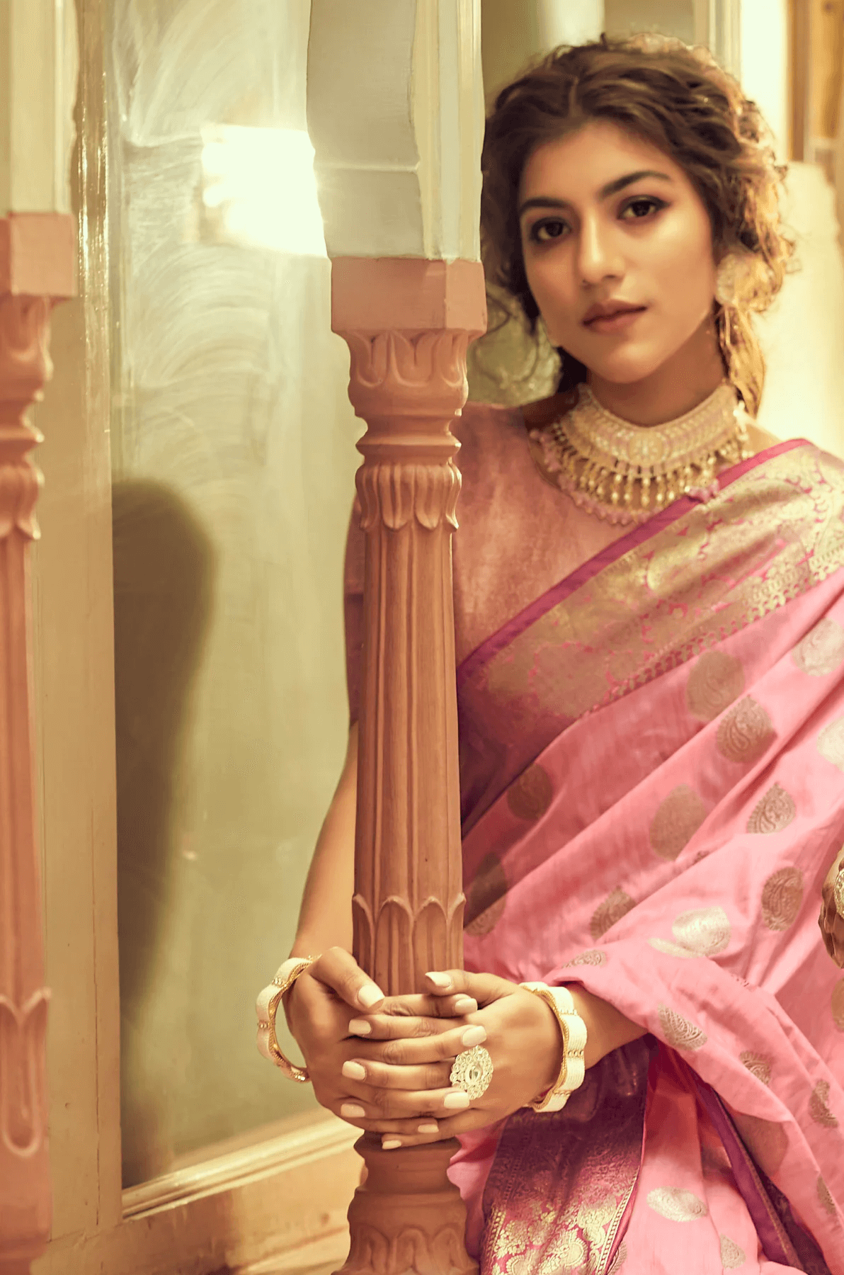 Scintilla Pink Soft Banarasi Silk Saree With Hypnotic Blouse Piece