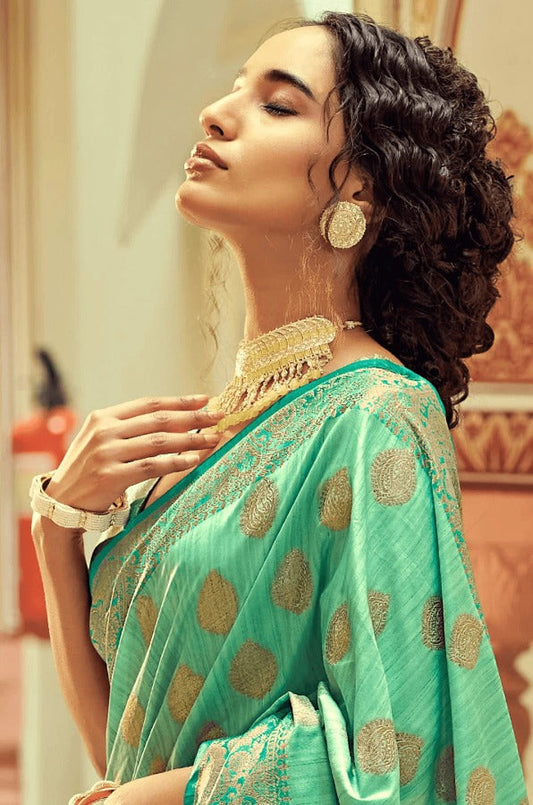 Scintilla Sea Green Soft Banarasi Silk Saree With Fancifull Blouse Piece