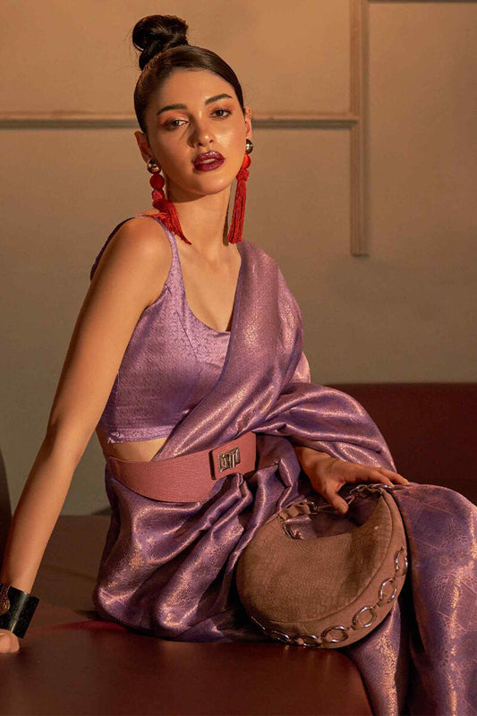 Gorgeous Light Pink Kanjivaram Silk Saree With Capricious Blouse Piece