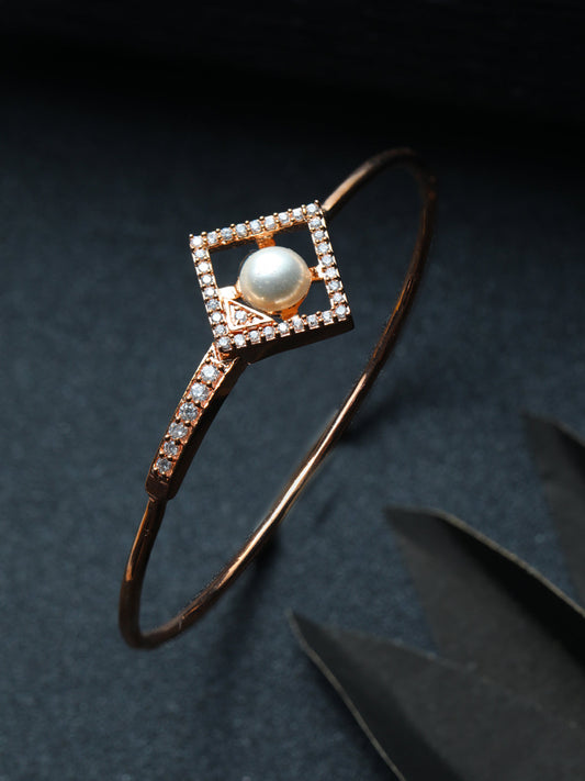 Geometric Studded Pearl Rose Gold Plated Bracelet