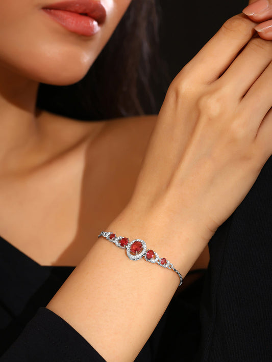 Red Elegant Silver-Plated AD Geometric push back Chain Bracelet