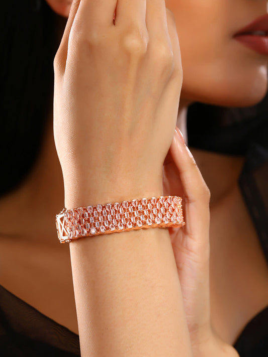 Rhinestone Rosegold Sequence AD Fancy Kada Bracelet