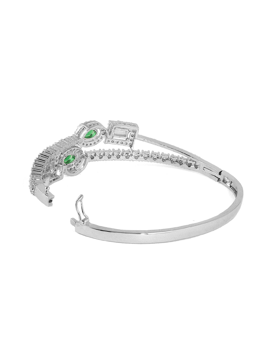 Emerald Elegance AD Silver Plating Geometrical Fancy Kada Bracelet