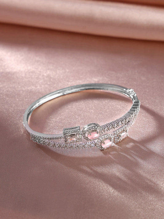 Pink AD Stones Geometrical Design Silver Plating Elegance kada Bracelet