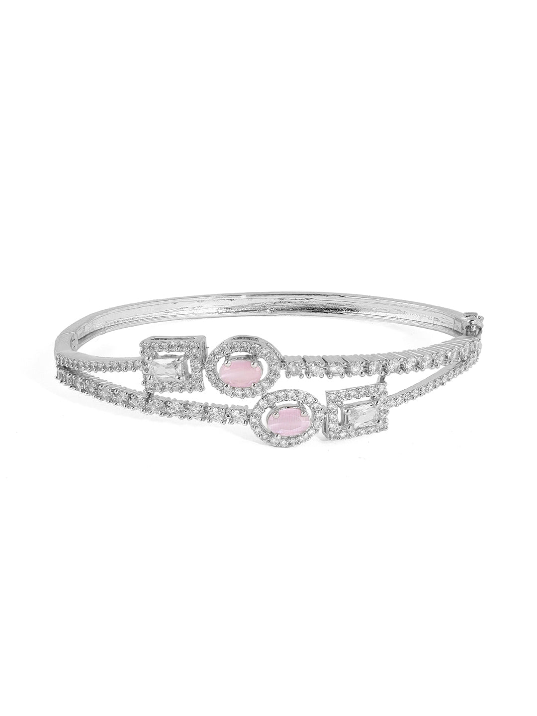 Pink AD Stones Geometrical Design Silver Plating Elegance kada Bracelet