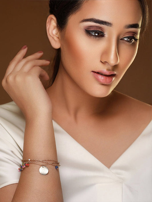 Prita by Multilayer Beaded Link Coin Gold-Plated Bracelet