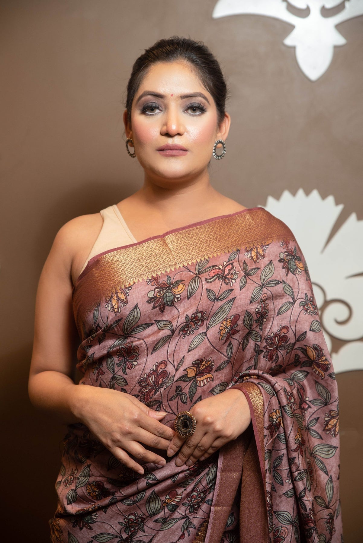 trendy brown color printed saree