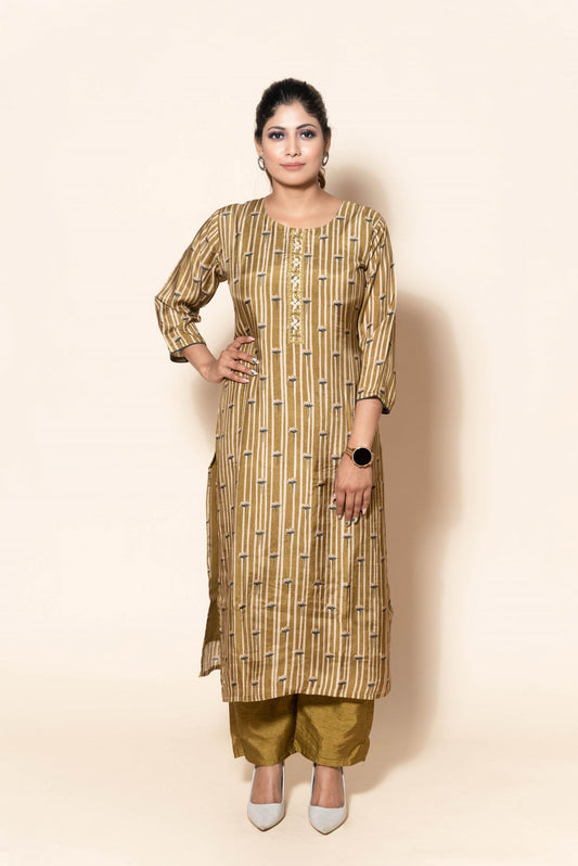 Elegant Mehndi Green Modal Silk Suit with Resham and Mirror Work
