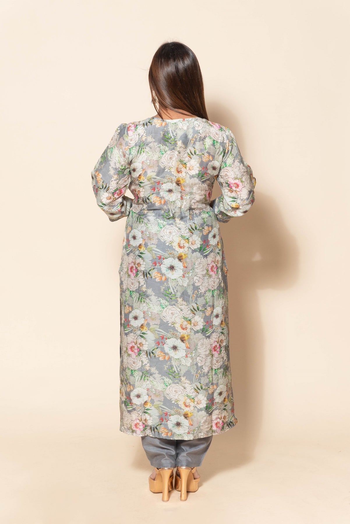 Grey Silk Blend Suit with Beautiful Cut Dana and Printed Designs