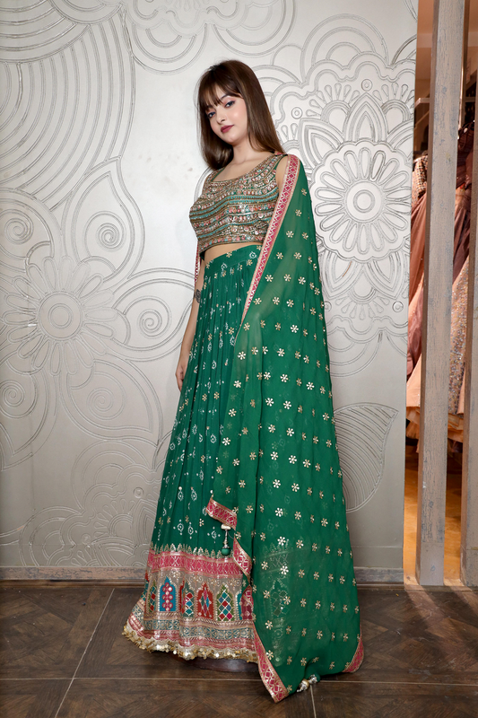 Beautiful Green Floral Lehenga - Perfect for Weddings and Special Occasions