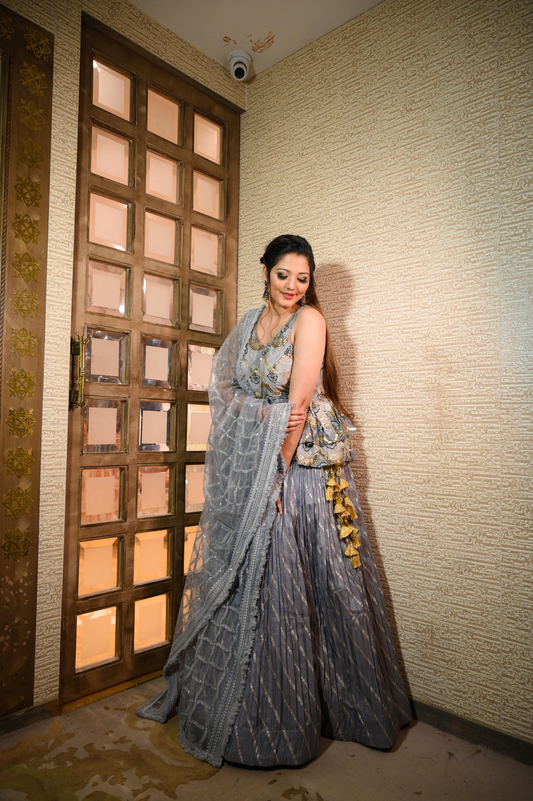 Adorable Grey Floral Lehenga - Perfect for Weddings and Special Occasions