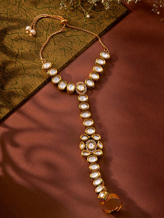 Kundan Gold Plated Floral Pattern Adjustable Hathphool