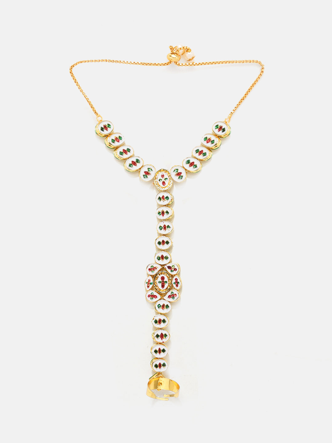Kundan Gold Plated Floral Pattern Adjustable Hathphool