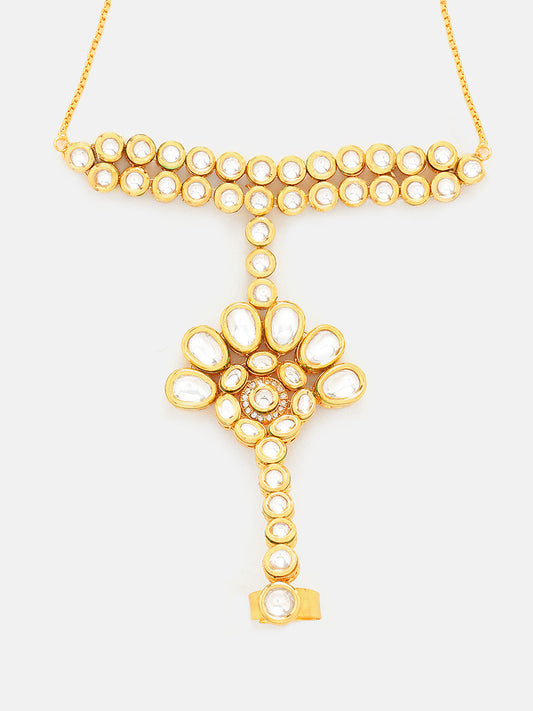 Floral Elegance Kundan Gold Plated Elegance Adjustable Hathphool