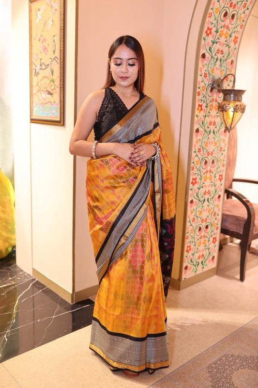 Mustard Yellow & Black South Patola Saree