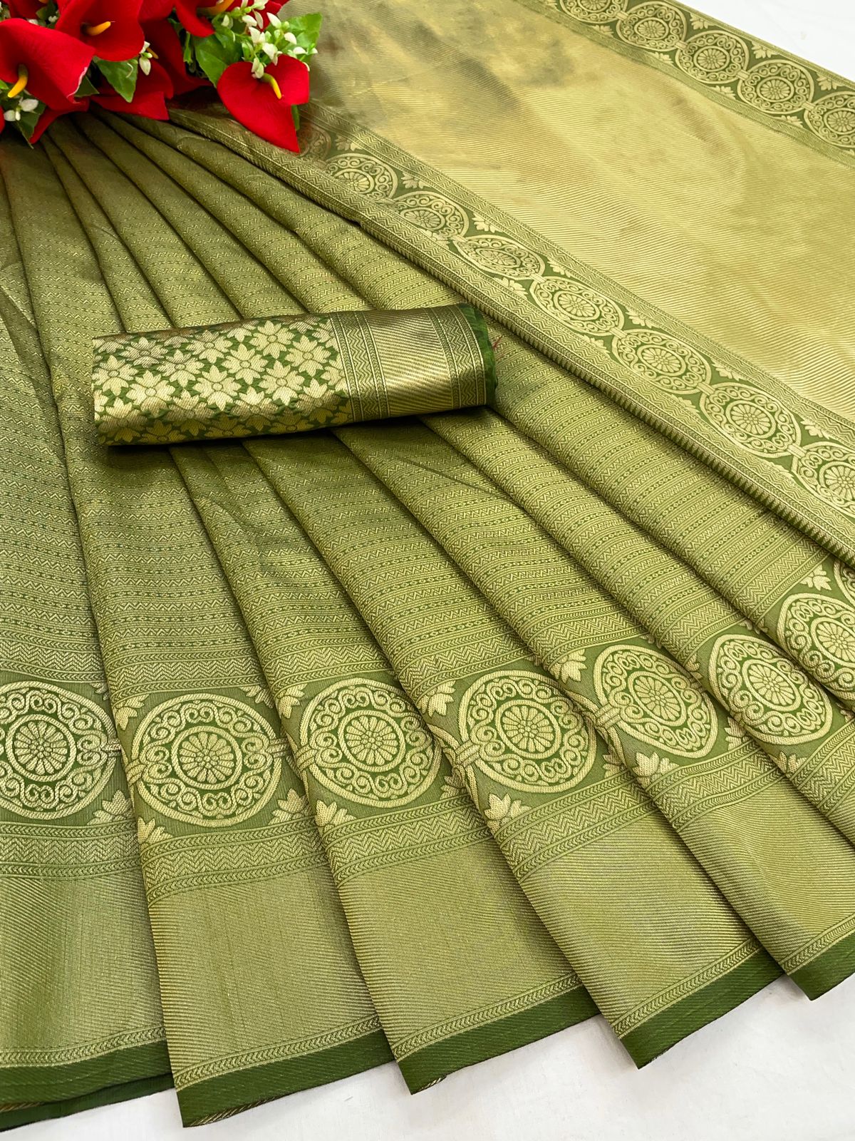 Scintilla Green Soft Silk Saree With Incredible Blouse Piece