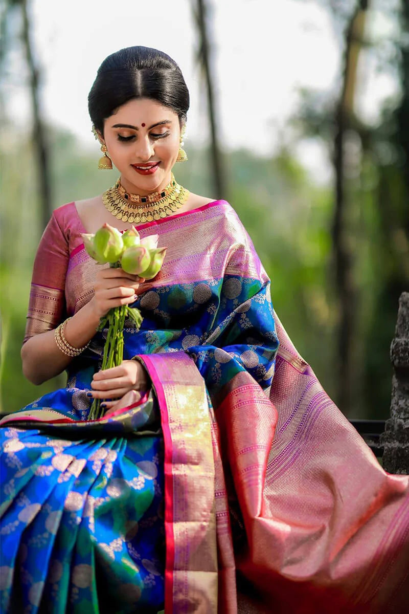Surreptitious Blue Soft Banarasi Silk Saree With Pleasant Blouse Piece